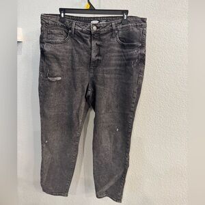 Old Navy Women's Charcoal Distressed Straight Leg Jeans - High Waisted